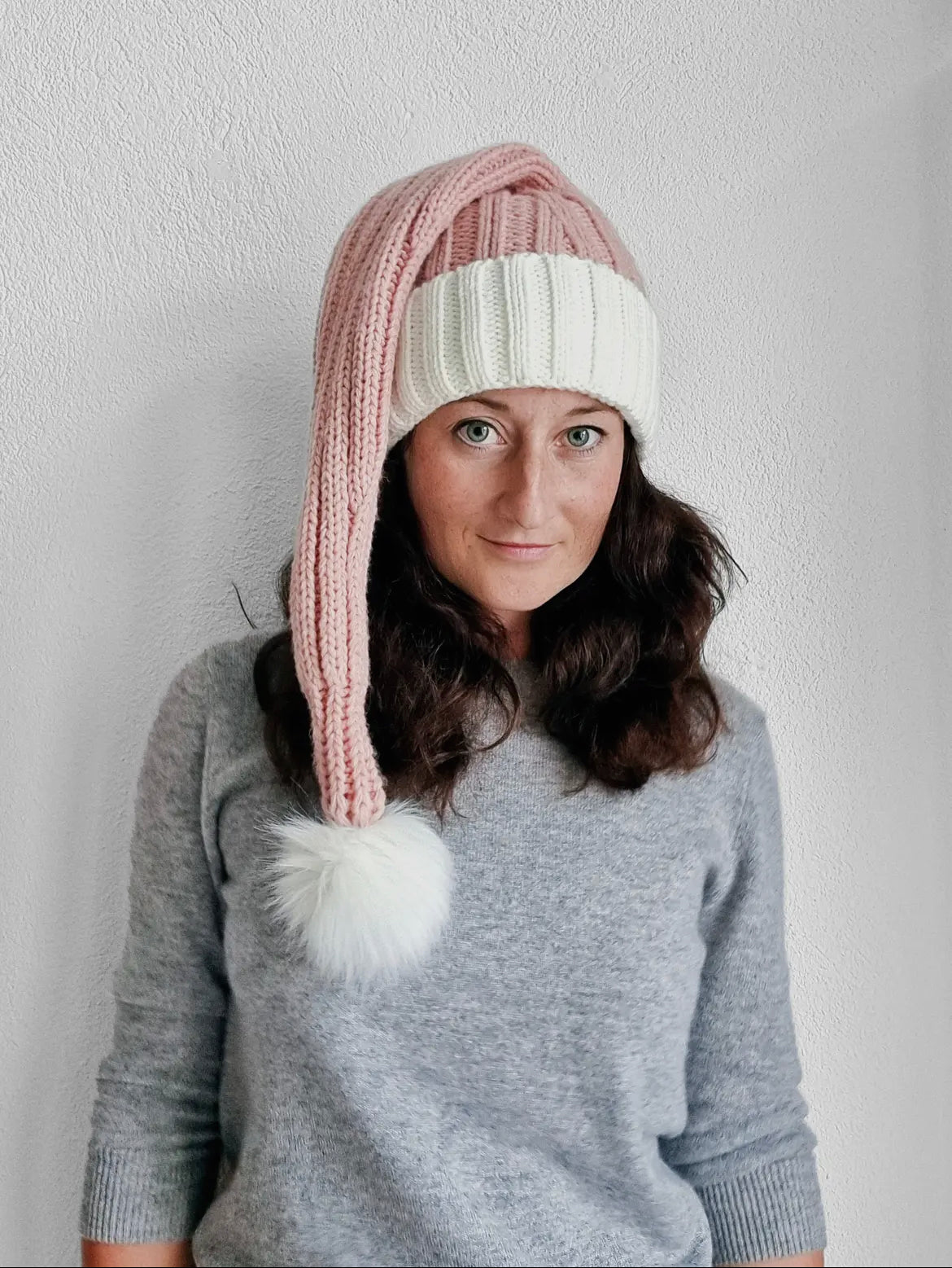 Pink Chunky Knit Santa Hat