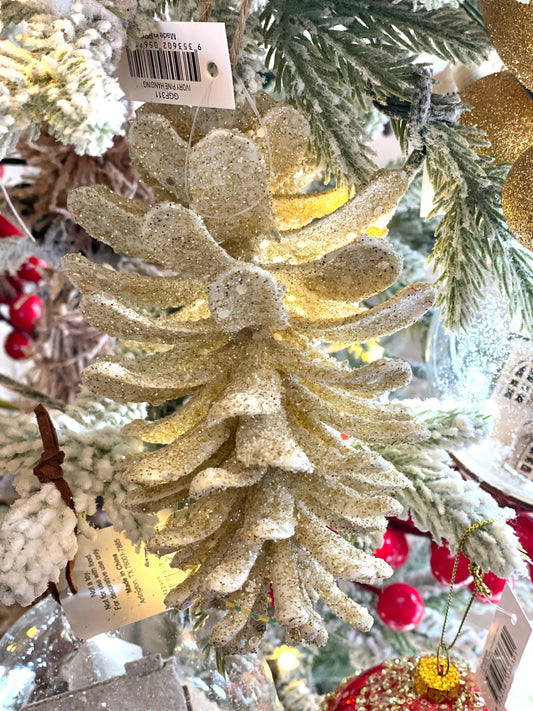 Ivory Glitter Pine Ornament