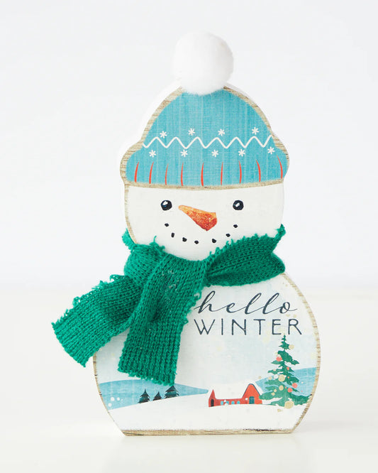 Hello Winter Snowman Shelf Sitter