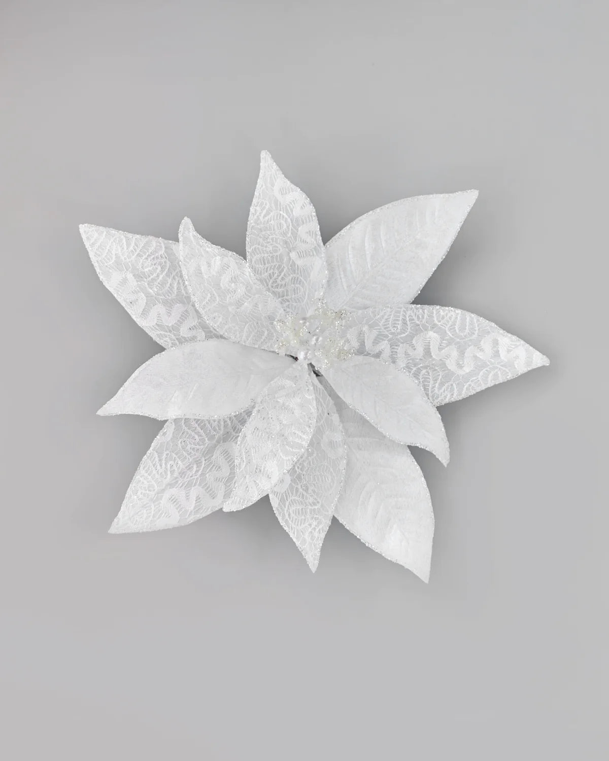 Silver & White Poinsettia Clip