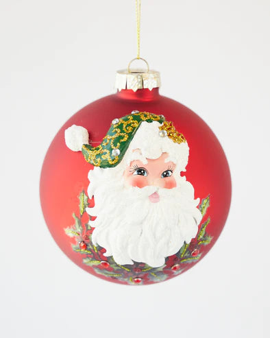 Hand Painted 3D Vintage Santa Ornament Red