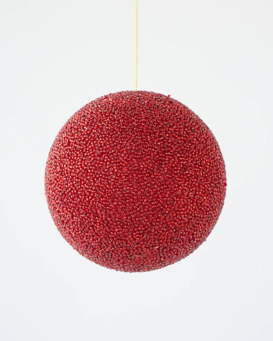 Beaded Glitter Ball Ornament Red 12cm