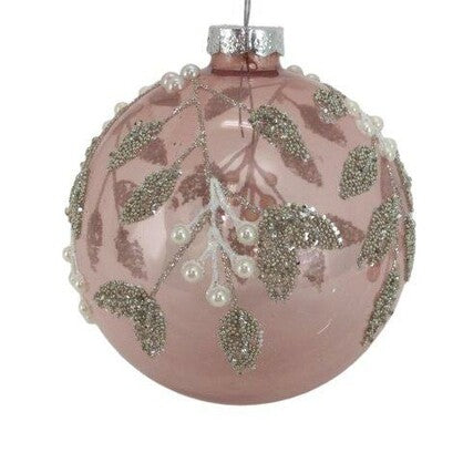 Pink & Silver Leaf Bauble