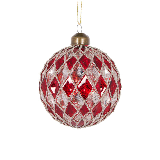 Red & White Intricate Diamond Bauble