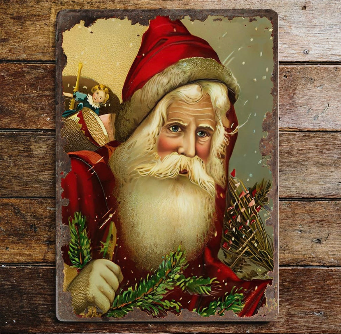 Vintage Father Christmas Metal Sign