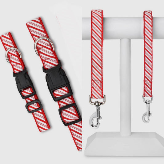 Candy Cane Stripe Dog Collar & Lead Set Medium