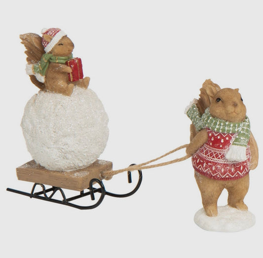 Christmas Squirrels with Sled