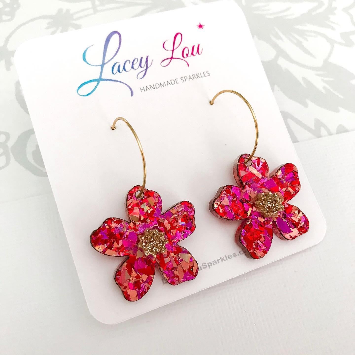 Lacey Lou Glitter Flower Hoops