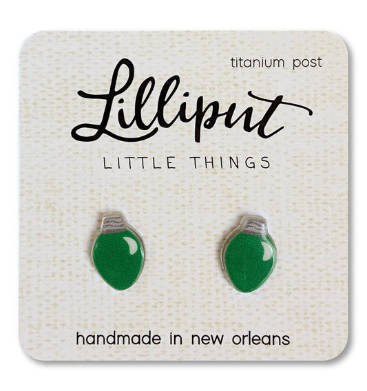 Lilliput Green Light Bulb Stud Earrings